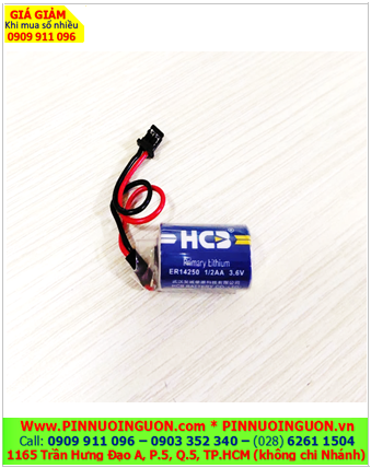HCB ER14250 (Zắc DF1.35), Pin nuôi nguồn PLC HCB ER14250 lithium 3.6v 1/2AA 1200mAh (14mmx25mm) chính hãng